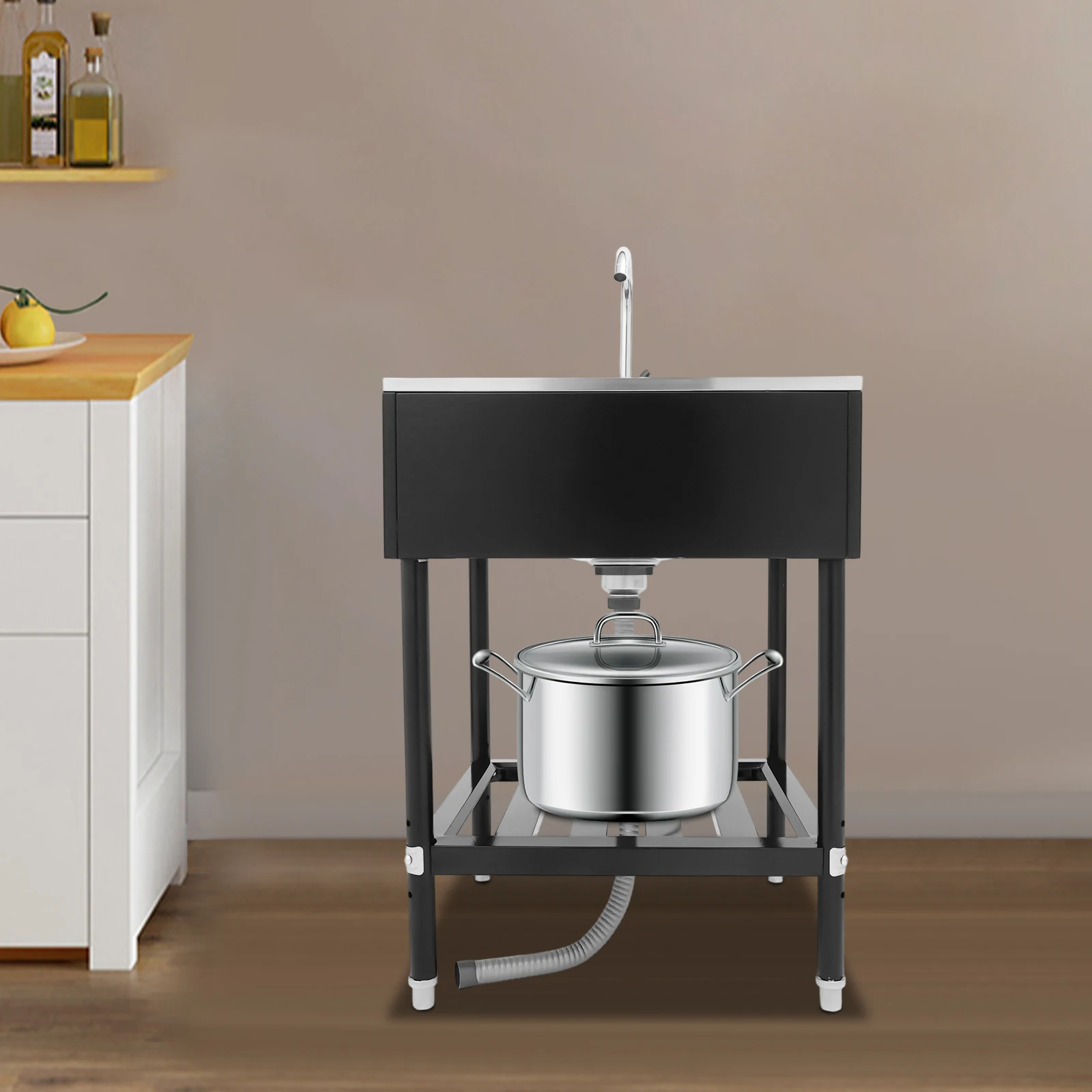 

Black&Silver Freestanding Sink(Stable&Space-Saving) - Thickened Round/Square Tubes+Screw-Reinforced Connection&Stable Support