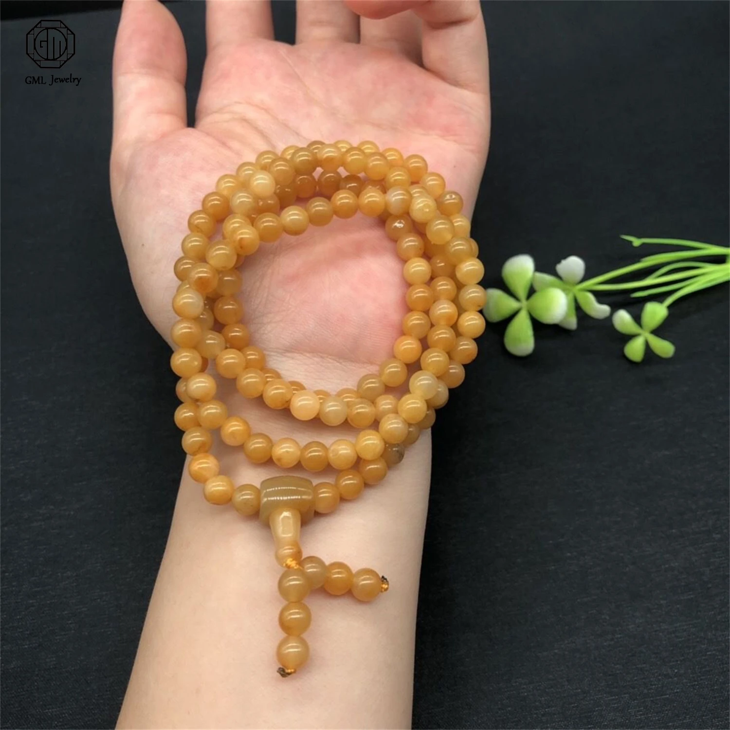 Natural Gobi Desert Gold Silk Jade Beaded Bracelet Men Women Multi Color Chalcedony 108 Beads Buddha Mala Prayer Wrapped Stackab