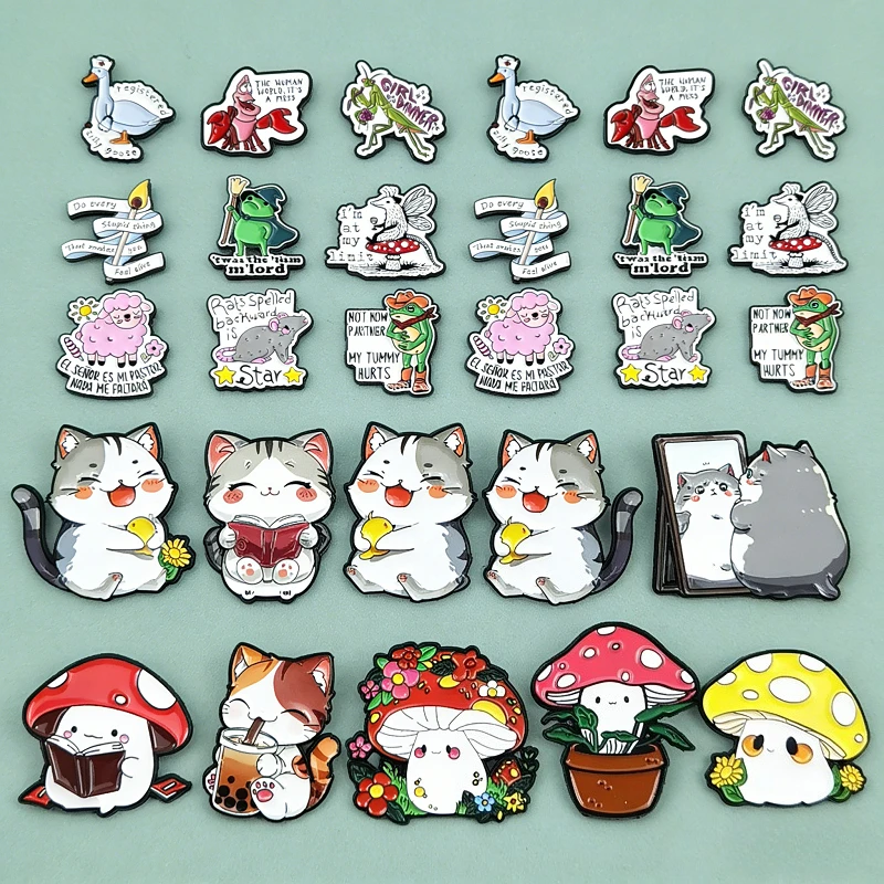 Badges On Backpack Lapel Pins Animal Cartoon Badge Pin Nurse Goose Wizard Frog Fun Text Creative Personality Brooch Decoration
