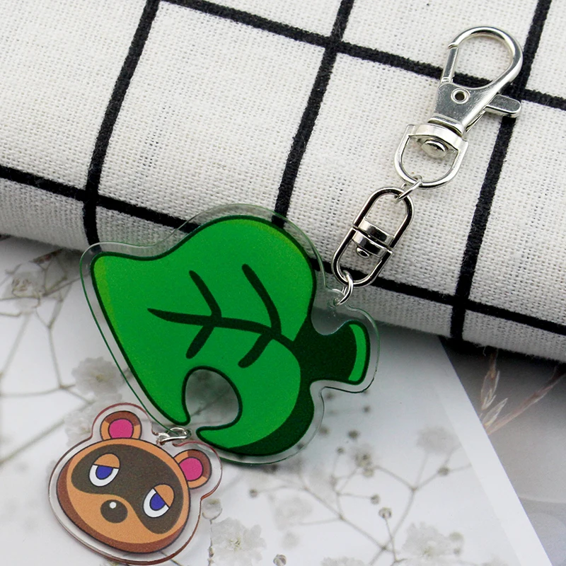 Game Animal Crossing Keychain Fashion Small Leaves Keyring Shaped Acrylic Pendant Key Gift