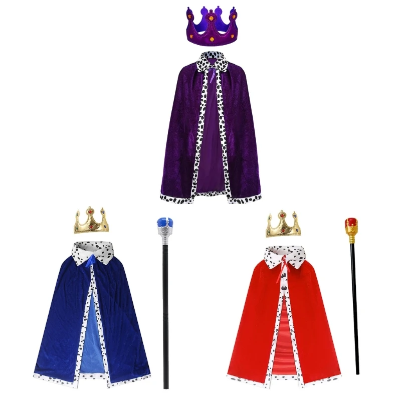 

King Robe Costume Set King Cloak Set King Capes Halloween Cosplay Costume for Kids Teen Adult Cosplay, Role Play