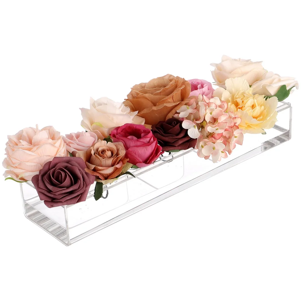 Acrylic Flower Holder For Dining Table Long Table Floral Centerpiece Acrylic Flower Box With Removable Lid For Home Dining Table