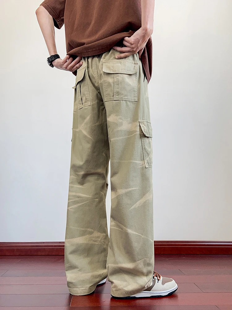 メンズ迷彩カーゴパンツ 6 ポケットストリートスタイルウォッシュコットンワイドレッグ Y2K パンツストレートだぶだぶのワークパンツ 8XL