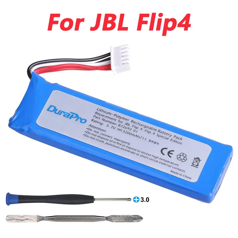 DuraPro Battery Bateria for JBL Flip4 Bluetooth Speaker,Flip 4 Special Edition 3.7V 3200mAh  GSP872693 01 with free screwdriver