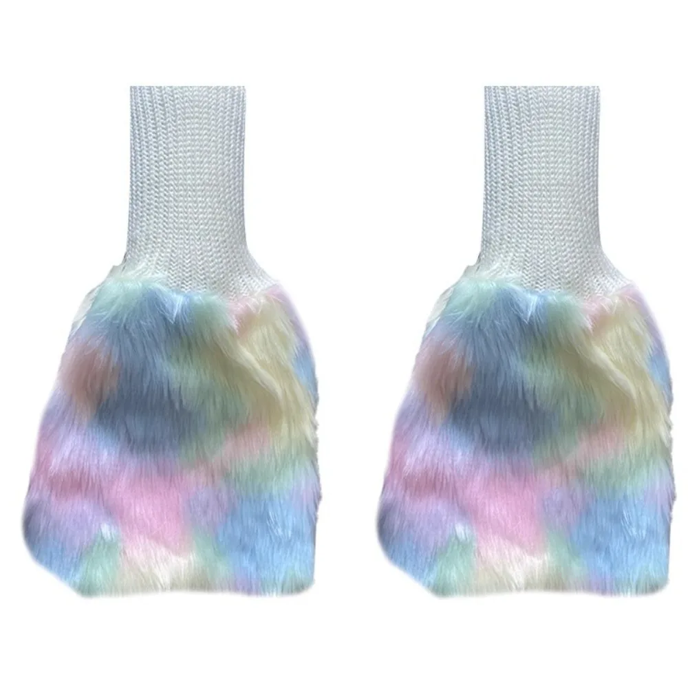 

New Fur Plush Fluffy Plush Fluffy Boots Cover Warm Thickened Hosiery Colorful Hairy Balls Mid-calf Socks Women