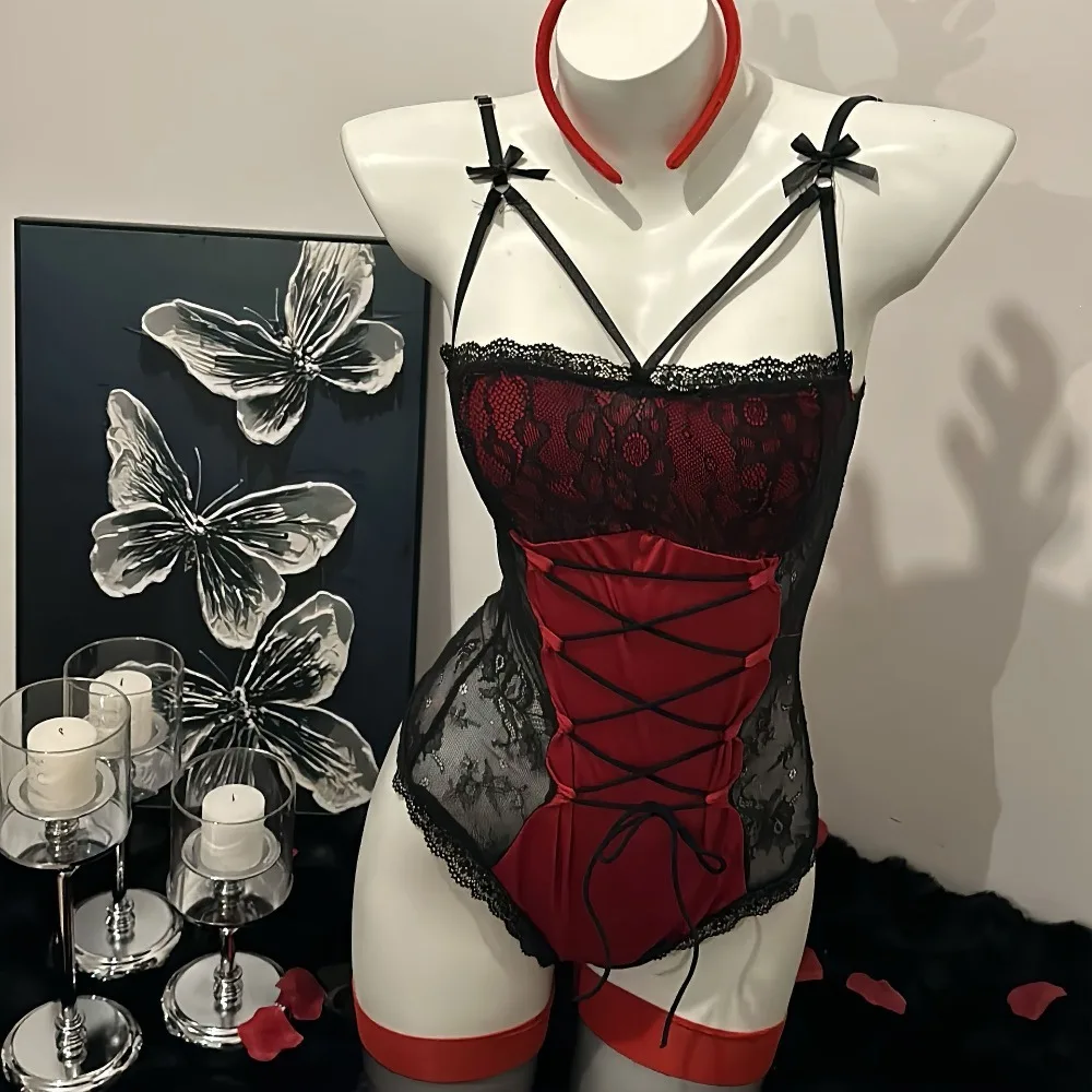 Traje de chica conejito rojo para mujer, disfraces de Cosplay, mono con corsé, lencería Sexy, mono de rol de Anime, uniforme Sexy de fiesta Porno de conejo