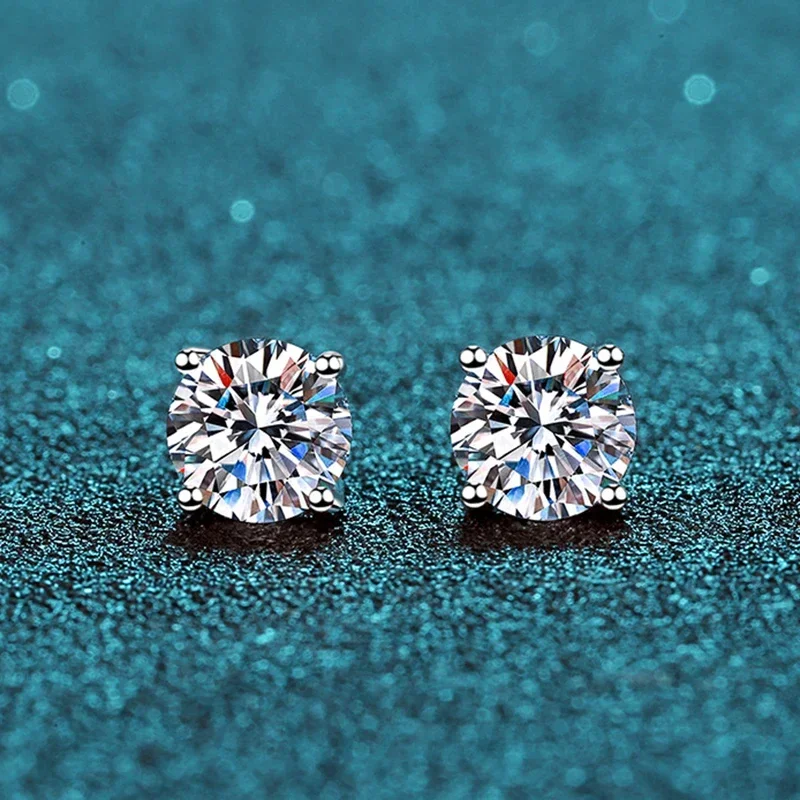 New 2.0ct Moissanite Earrings for Women Lab Grown Diamond Ear Studs 925 Sterling Silver Fine Jewelry Gift