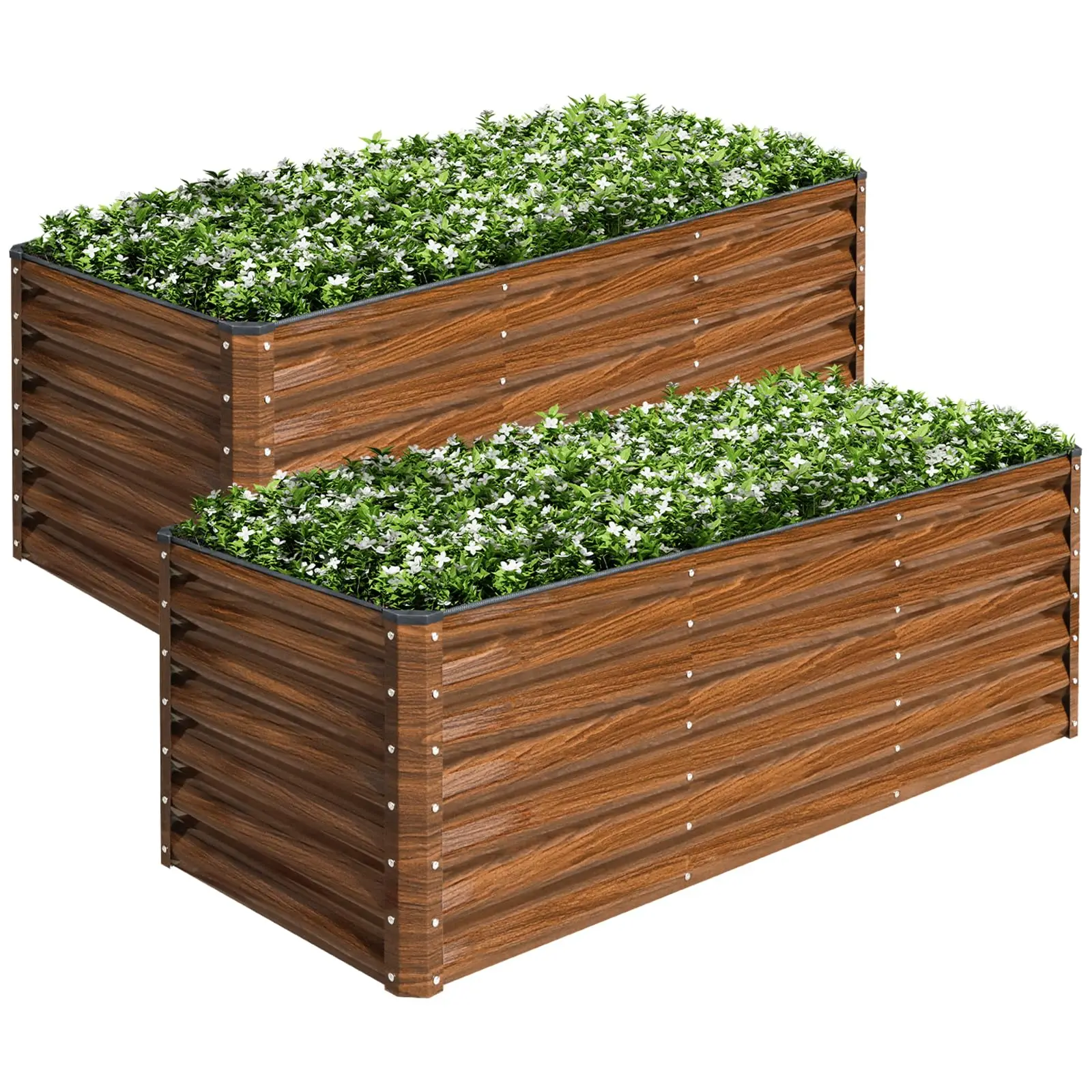2-Pack 6x2x2FT Galvanized Raised Garden Bed Kit, Metal Planter Box for Planting Plants Vegetables, Brown