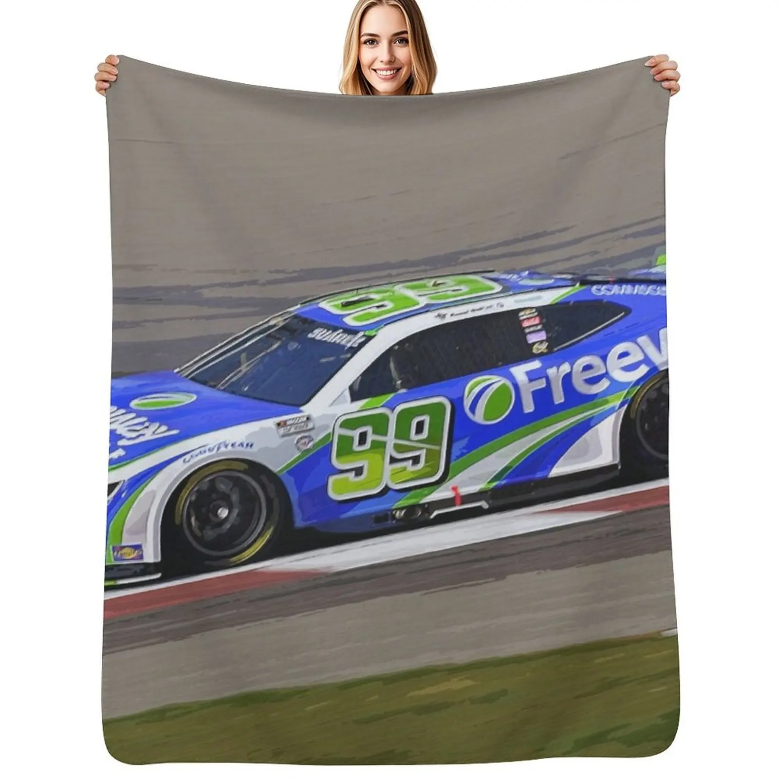 

Daniel Suarez racing his 2023 nascar racecar Throw Blanket Versatile Cozy Throw Blanket for All Occasions