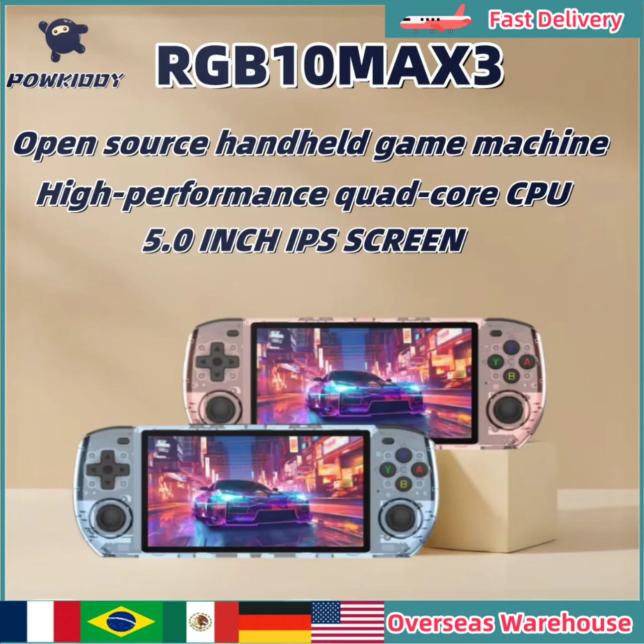 

POWKIDDY RGB10 MAX3 Retro Handheld Game Console Video Game Console 5 Inch IPS Screen Retro Gaming Children's Gifts Men Gifts