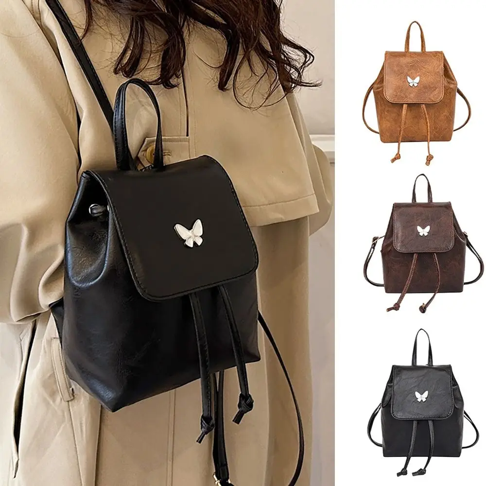 

Schoolbag Pu Leather Butterfly Backpack Casual Fashion Shoulder Bag Large Capacity Handbag Women Ladies Girl