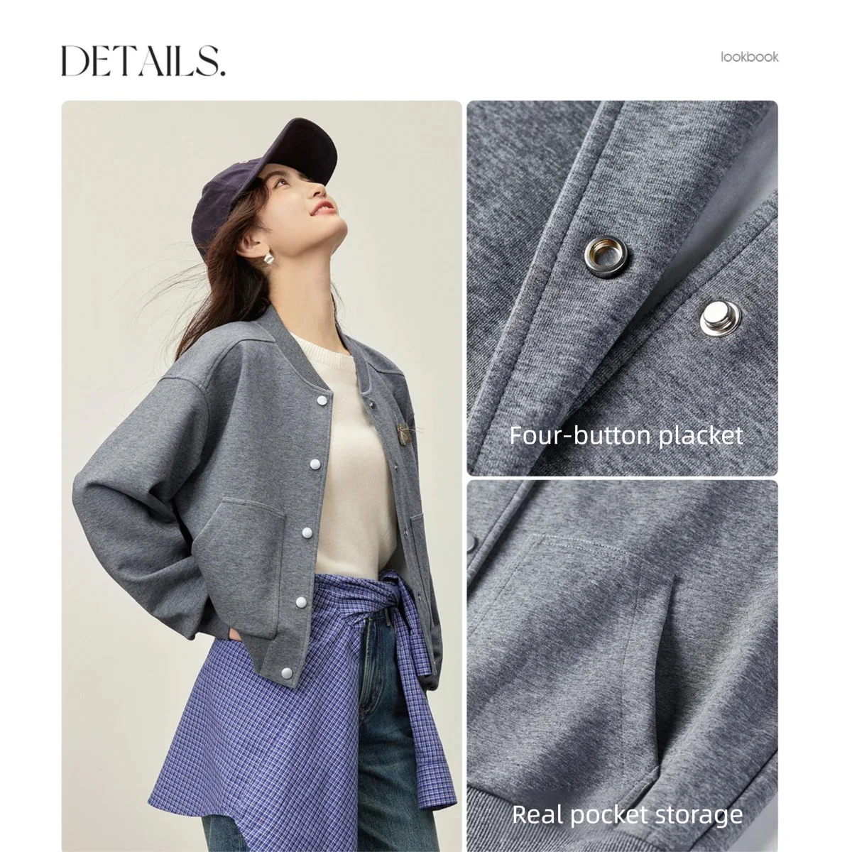 SENTUBILA Women's Jackets 2025 Autumn Casual Knit Cardigan Baseball Jacket Ribbed Collar Loose Long Sleeve Short Coat 153WE2051