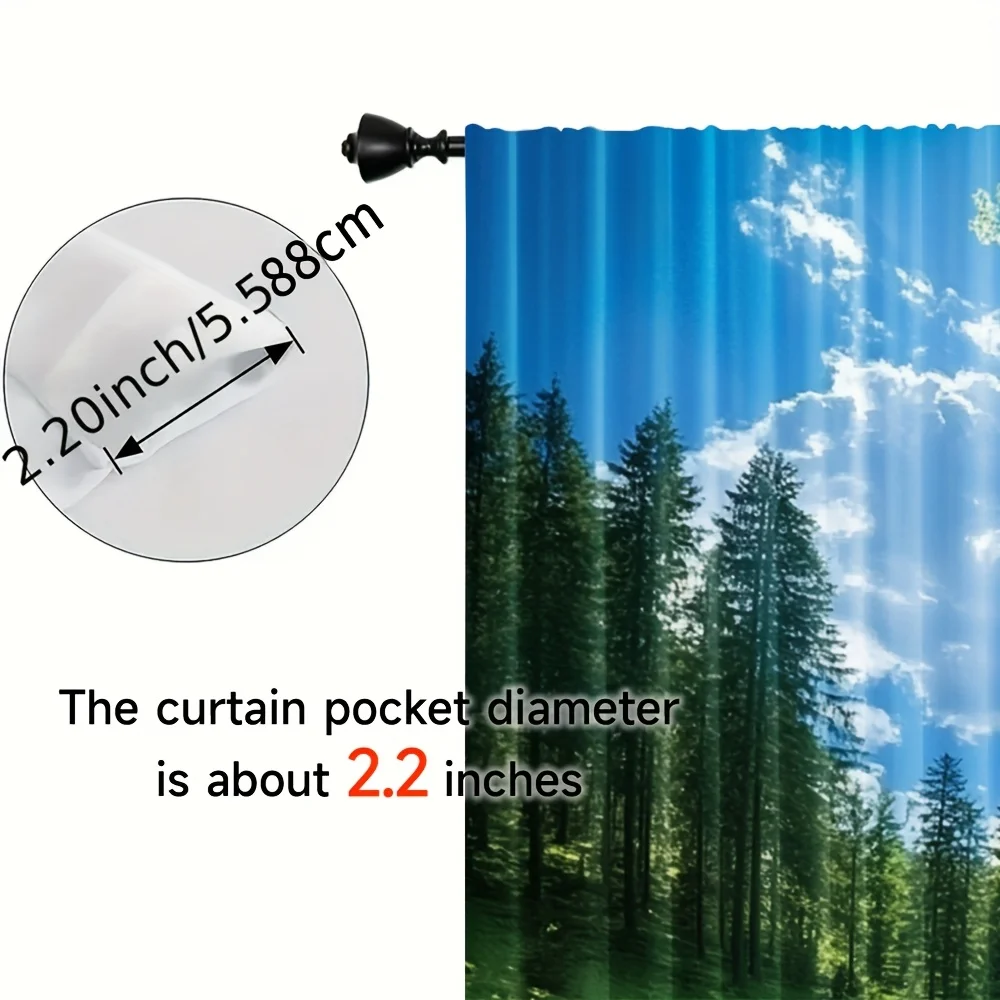 2D Flat,2pcs Forest Lake Curtains Mountain Reflection Blue Sky Print Drape Living Room Window Treatment Nature Scenery HomeDecor