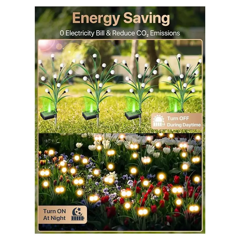 Y51A-Solar Garden Lights 2 Pack 2 Lighting Modes Waterproof Firefly Light Outdoor Swaying Light