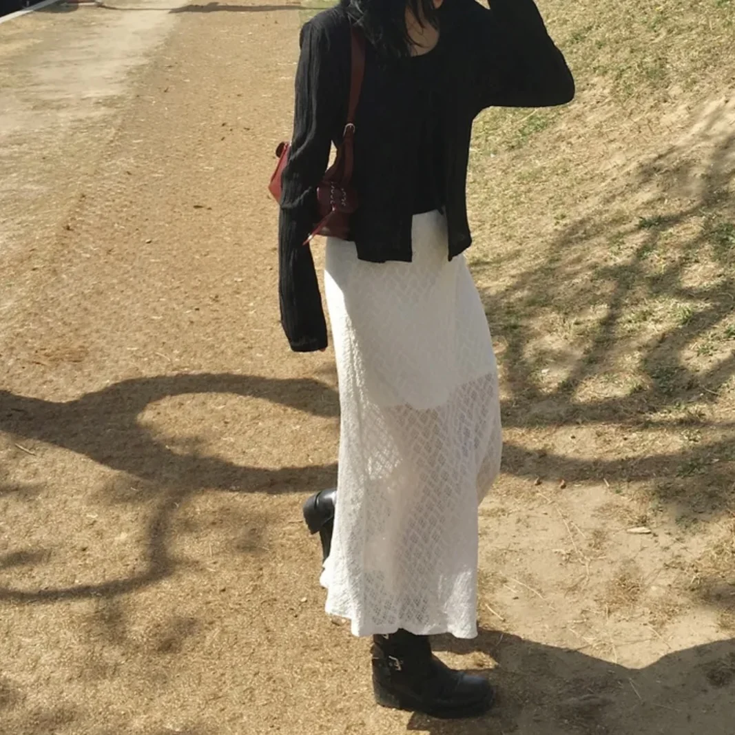 

Весна 2026: Шикарная женская длинная юбка А-силуэта с высокой талией, кружевными вставками, разрезом, текстурой, эффектом похудения, вышивкой и фасоном «рыбий хвост», стандартный крой