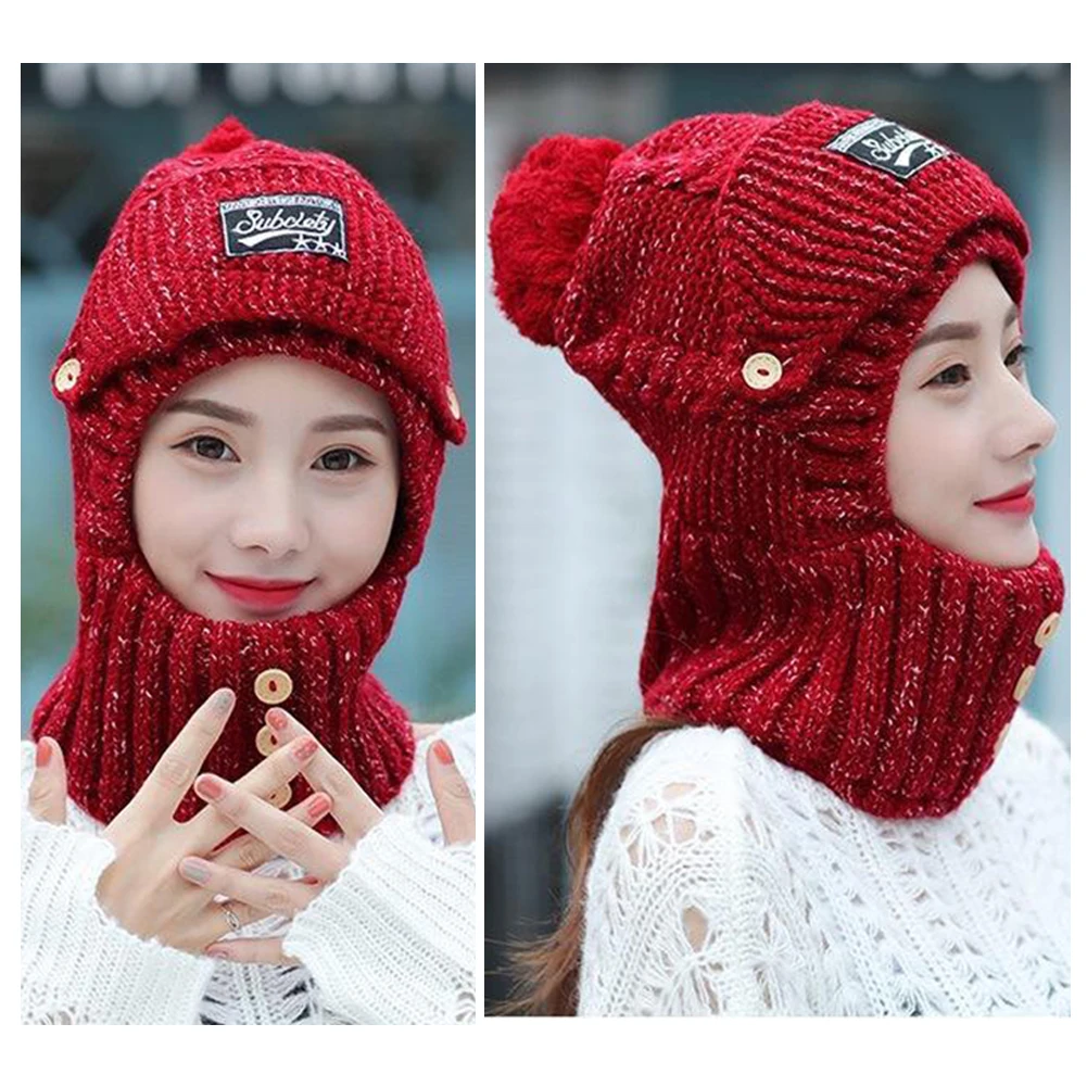 Pasamontañas de invierno 3 en 1 para mujer, bufanda con protección para los oídos a prueba de viento, máscara facial de punto cálida, gorro, bufanda, máscara para actividades al aire libre