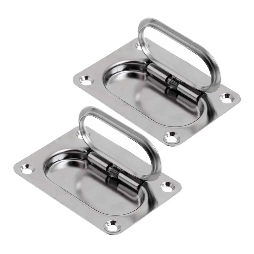 

2 Sets Stainless Steel Marine Flush Pull Handles for Boat Deck Hatches Floor Buckles Silver Cabinet Door Latch Easy Install