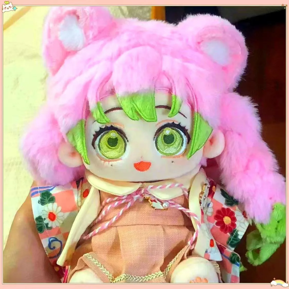 Kanroji-Muñeca de peluche de algodón Mitsuri, marionetas de vestir de dibujos animados, juguetes de peluche para fanáticos, almohada de bricolaje coleccionable, regalos de Mascota, 20cm