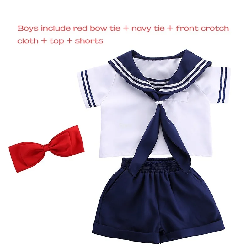 Japanese Anime Navy Sailor Costume Uniform Blue for Girls Boys Halloween Party School Fancy Dress Bow Tie