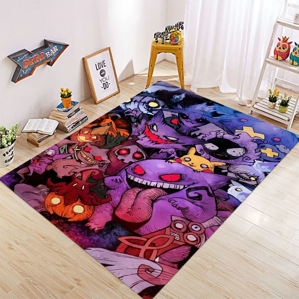 MINISO-alfombras de área grande de dibujos animados de Pokémon Gengar para Halloween, alfombra para el hogar, sala de estar, dormitorio infantil, sofá, felpudo para decoración
