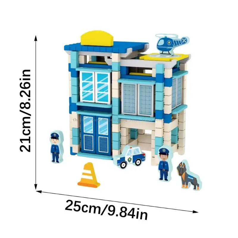 لعبة بناء مدينة الخشب الطبيعي مكعبات تعليمية لمرحلة ما قبل المدرسة للأطفال الصغار الأولاد والبنات تعزز الإبداع #6