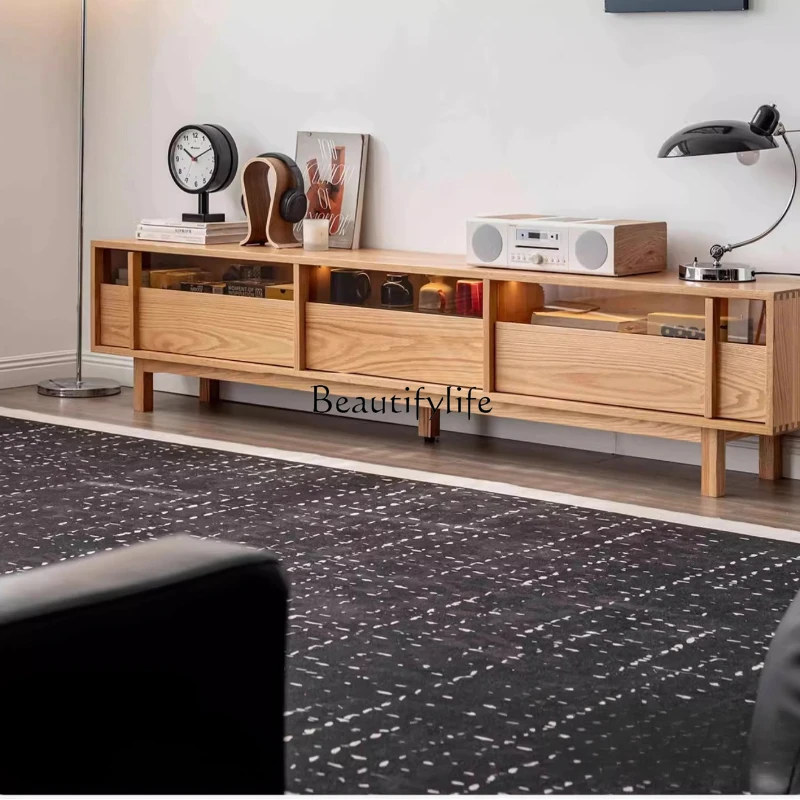 

TV cabinet Solid wood small apartment Log style Japanese living room TV storage Oak TV cabinet