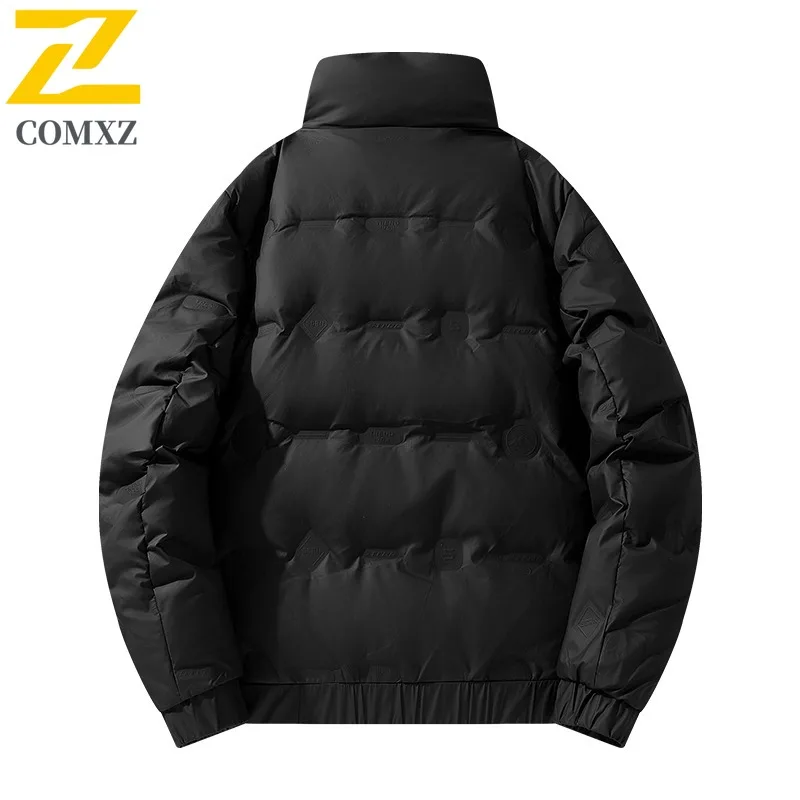 COMXZ 2025 Winter Men's Short Stand Collar Down Jacket Casual Trendy White Duck Feather Coat Lightweight Warm Mid Age Outwear