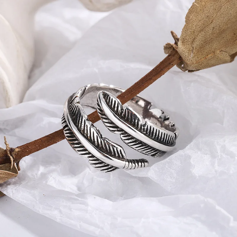 925 Sterling Silver Feather Adjustable Rings For Women Luxury Jewelry Gift Female GaaBou Jewellery