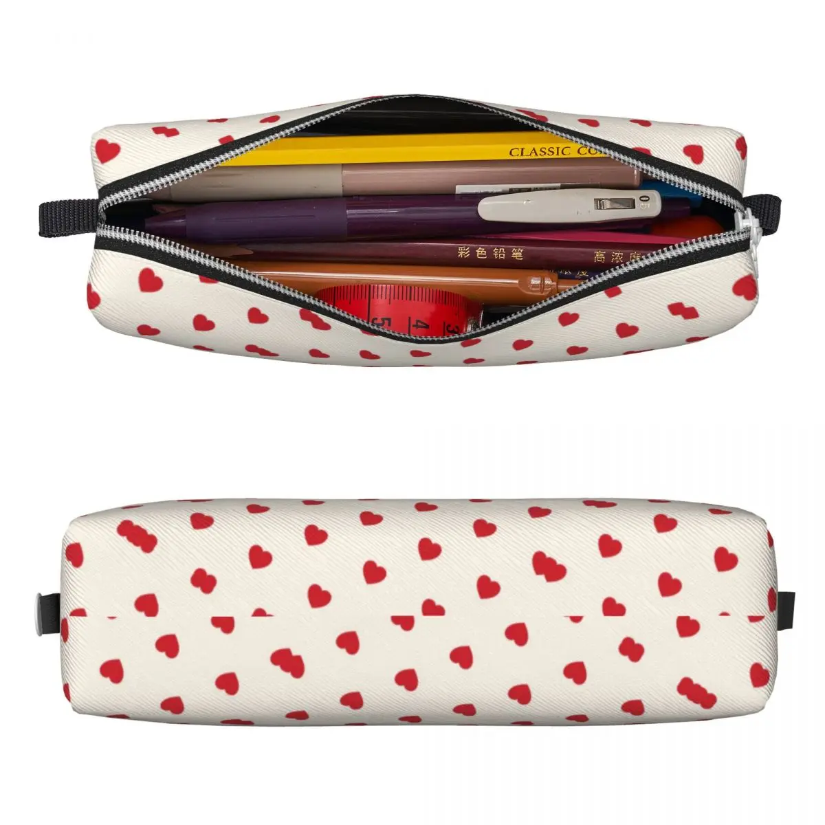 Mini Red Hearts Pencil Case Cute Funny Back To School Pencil Cases Square Kids Vintage University Pen Box Stationery Organizer