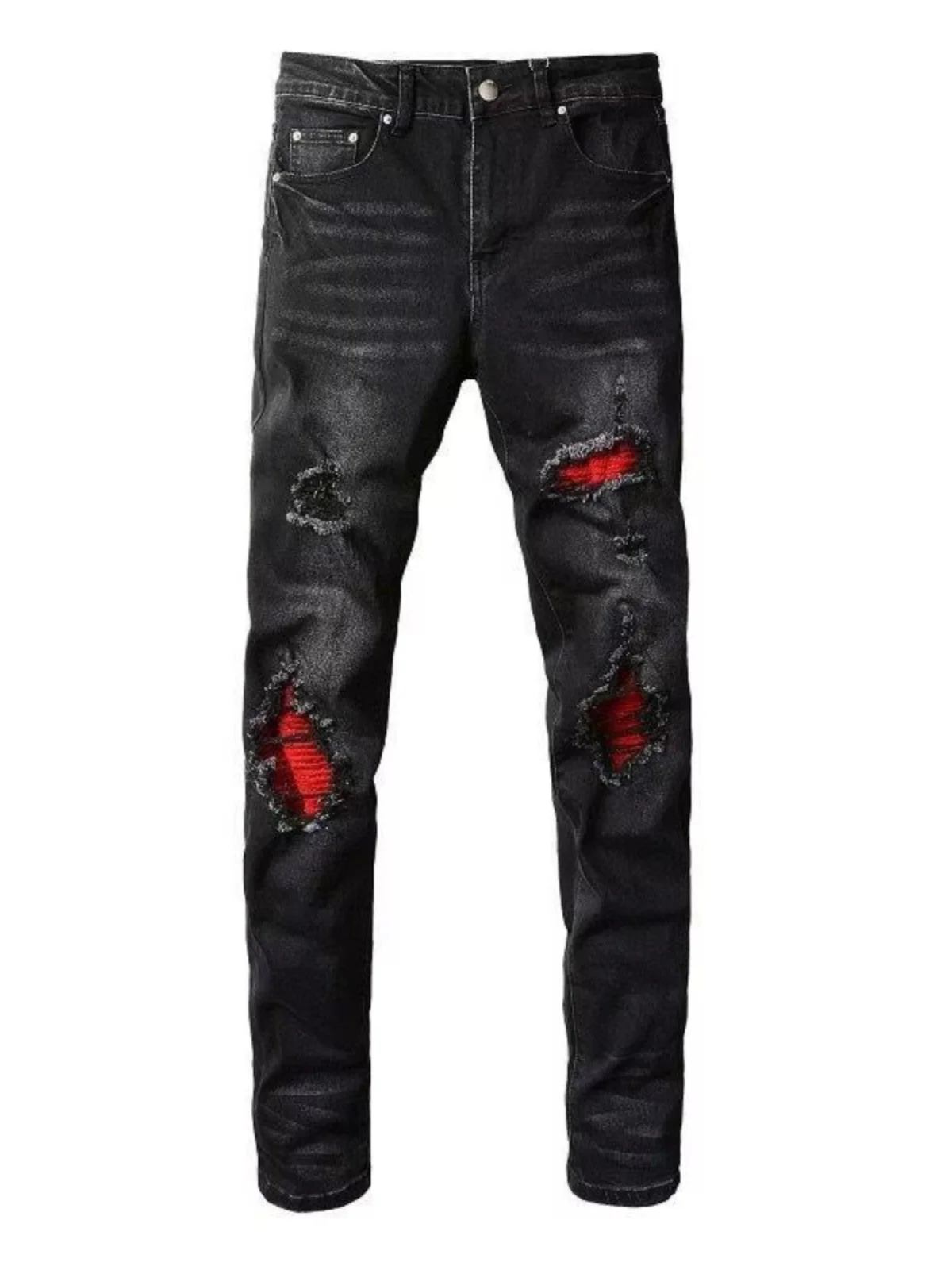 

Модные мужские джинсы Slim Fit с высокой талией, эластичные, повседневные, дышащие, с рваным дизайном, весна-осень, новинка