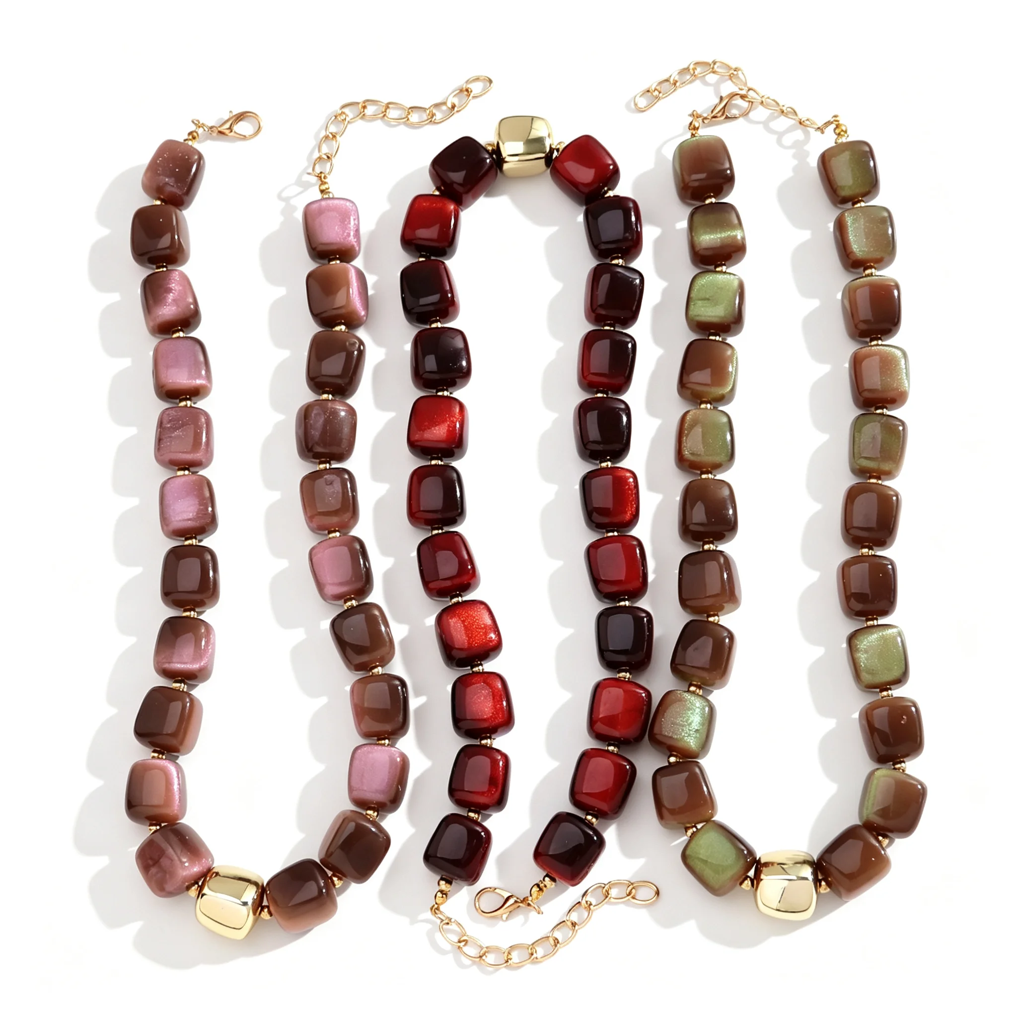 Unique Iridescent Acrylic Square Beads Choker Necklaces Glitter Geometric Bead Collar Necklace for Women Men Fall Winter Jewelry