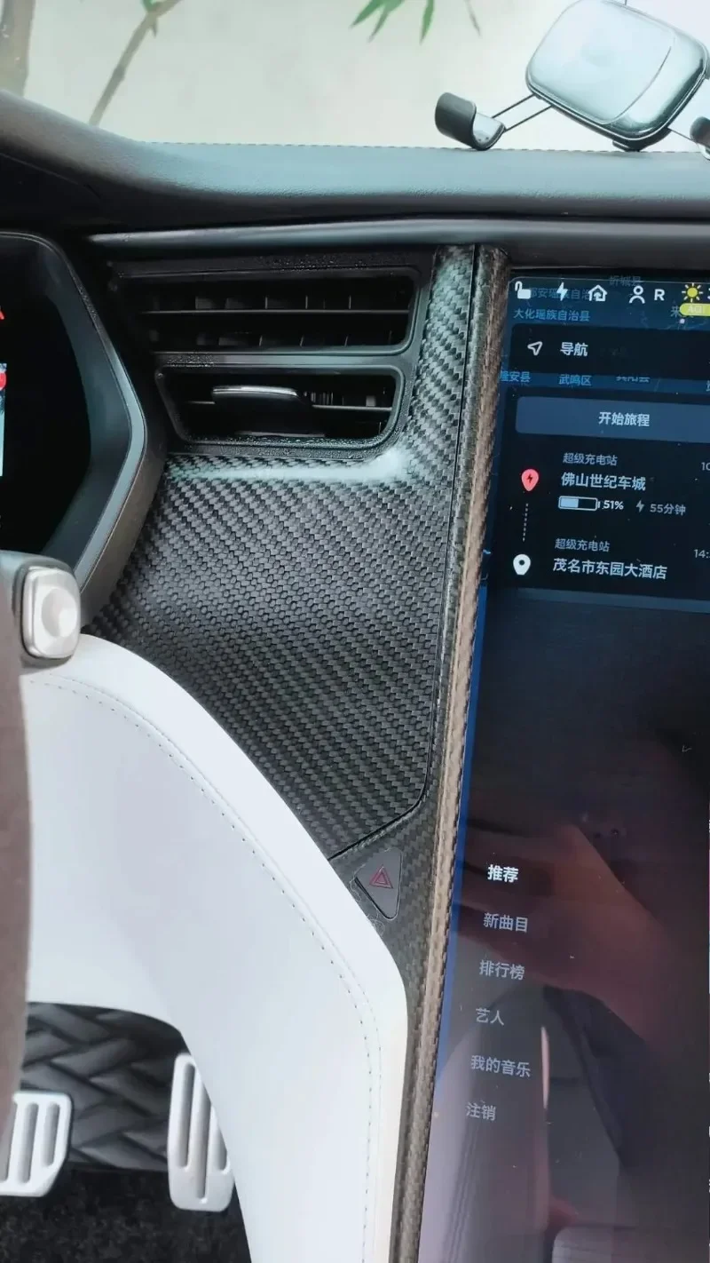 

For Tesla Model X S Real Dry carbon fiber marble dashboard left middle trim cover forged Matte interior Mouldings 2014-2020