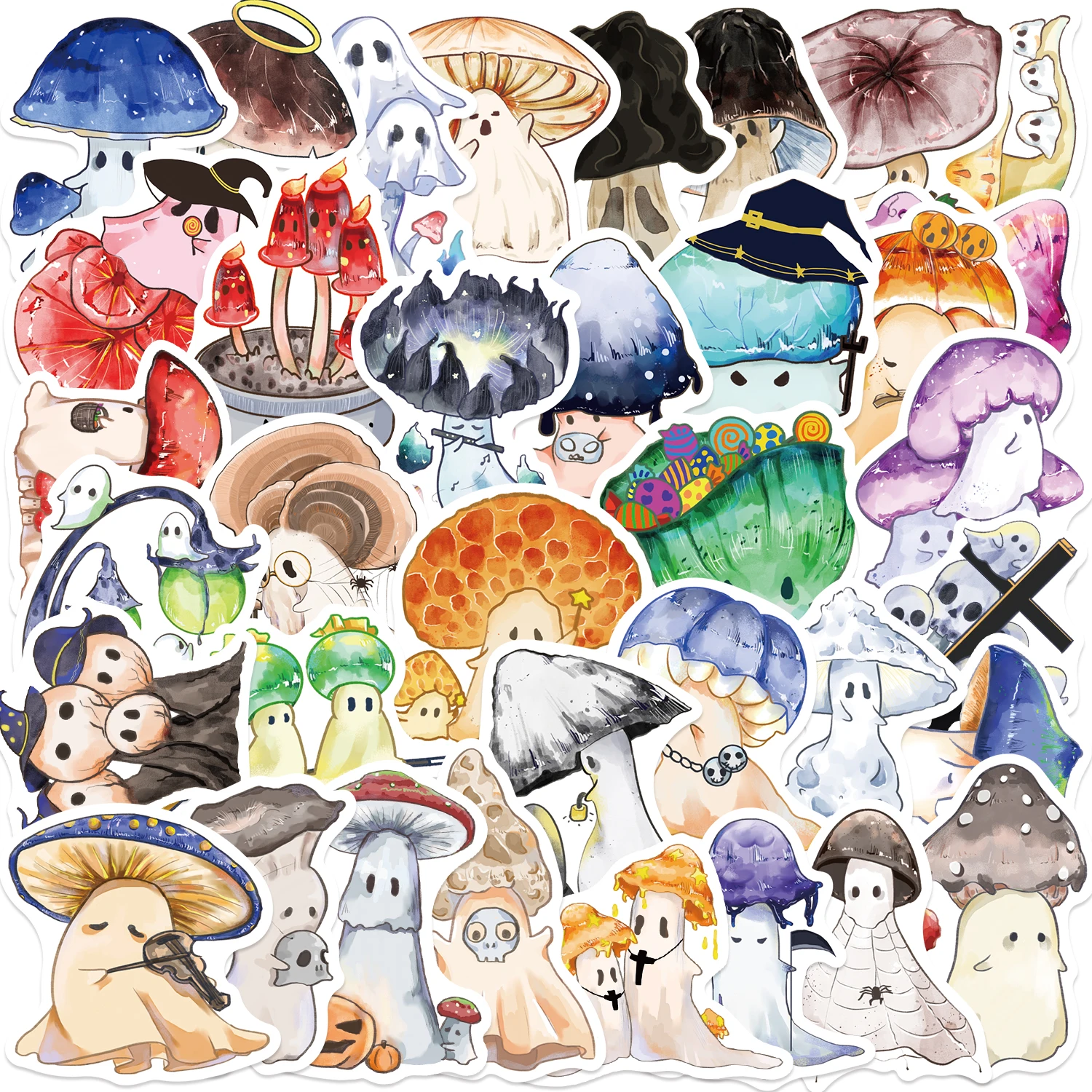 50PCS Cartoon Halloween Pilz Geist Graffiti Aufkleber Konto Dekoration DIY Telefon Fall Wasserdichte Aufkleber