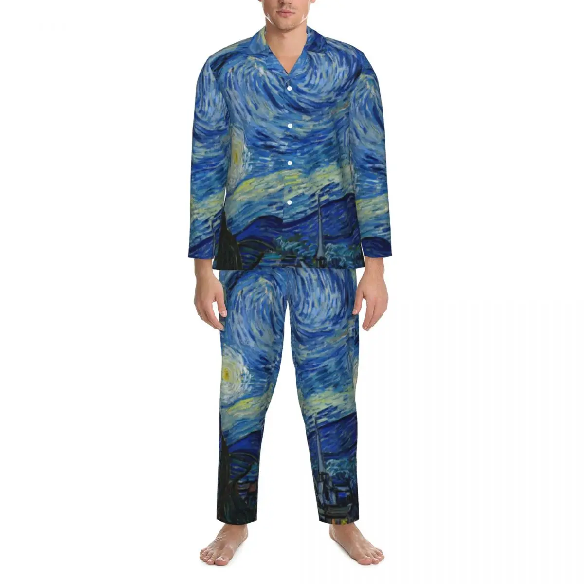 

Star Van Gogh Pajama Sets The Starry Night Impressionism Soft Sleepwear Men Long Sleeve Loose Home 2 Piece Home Suit Large Size