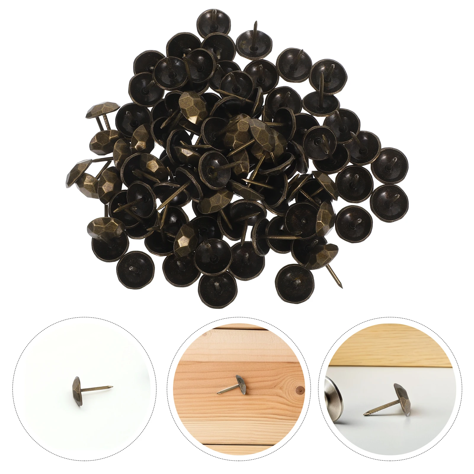 

100pcs Decorative Upholstery Tacks Copper Hammered Round Head Furniture Nails Vintage Football Pattern Metal Studs for Chair