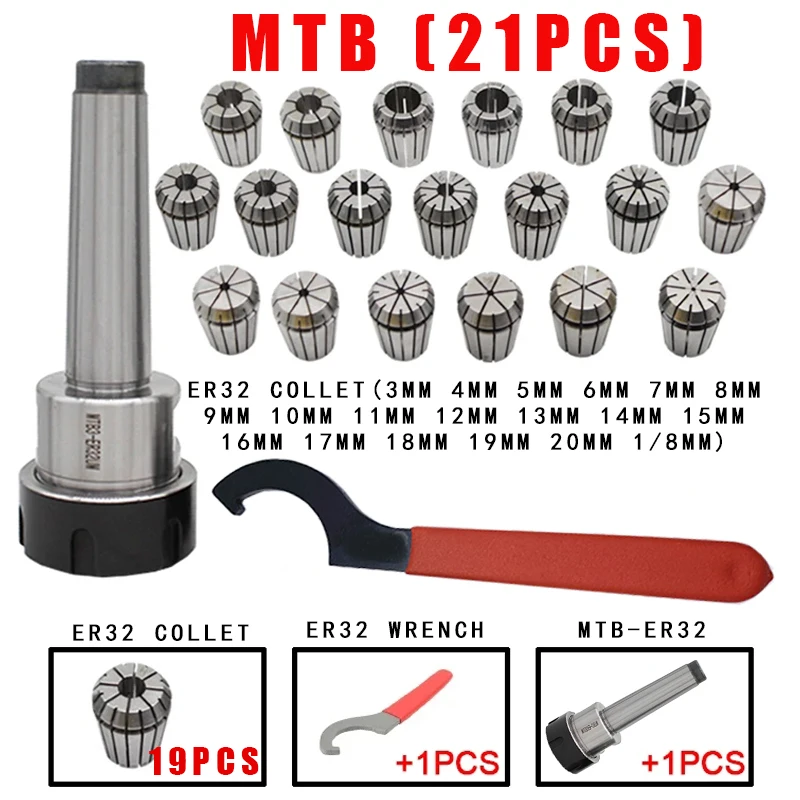 ER32 Spring Clamps 21PCS MT4 ER32 MT3 ER32 MT2 1PCS ER32 Wrench 1PCS Collet Chuck Morse Holder Cone For CNC Milling Lathe tool