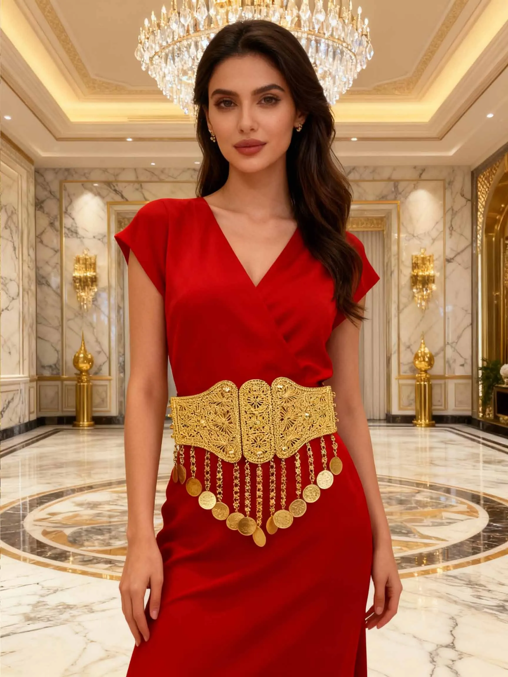 

Bohemian Style Gold J Geometric Coin Tassel Waist Belt for Women Fashionable Outdoor Wedding Party Wearable Gift for Friends