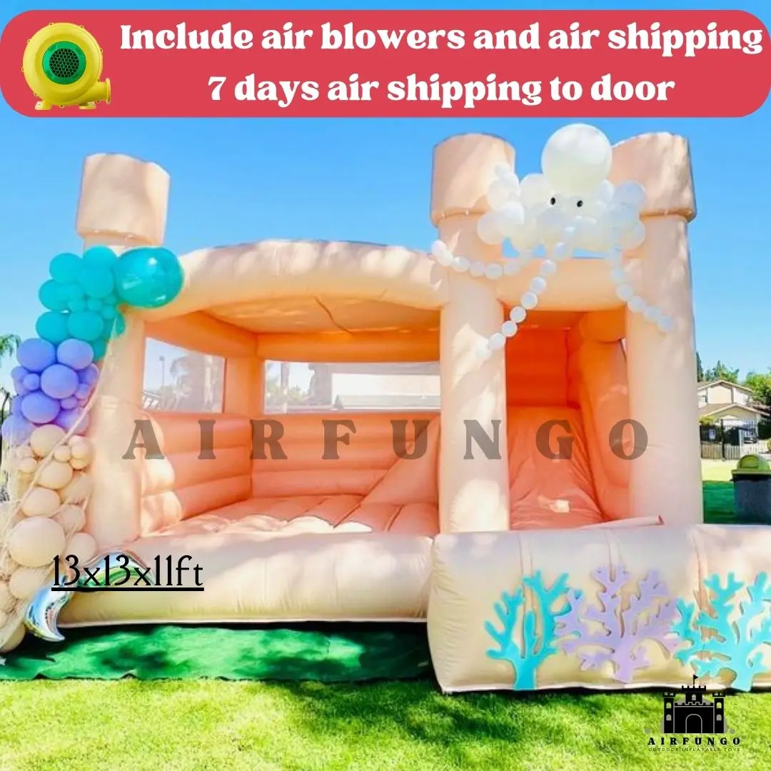 13x13ft / 15x13ft Inflatable White Bounce Houses With Slide And Ball Pit White Bounce Castle Air Bouncer Combo  Customization