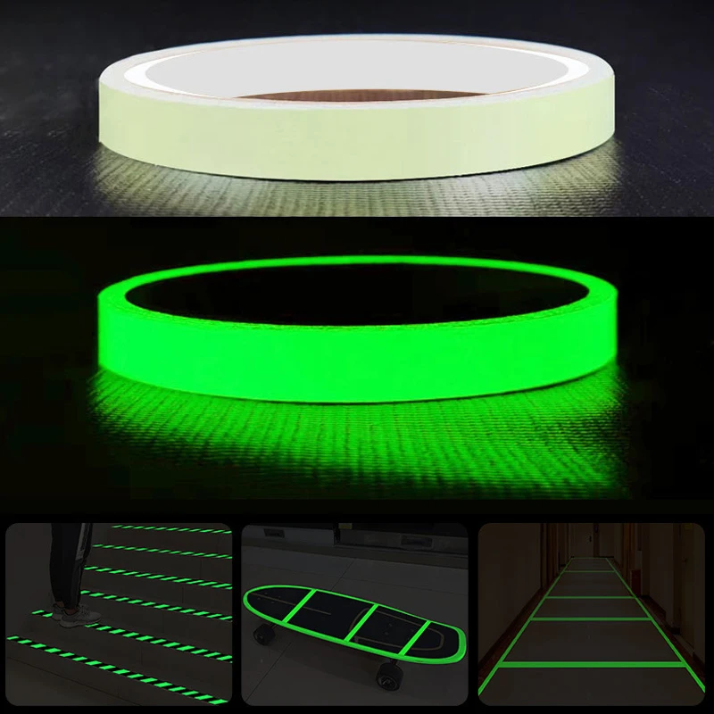 توهج في الظلام الشريط ملصق ذاتي اللصق للإزالة مضيئة الشريط الفلورسنت متوهجة الظلام ضرب ليلة شريط تحذيري للسلامة #1