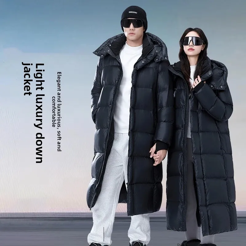 Unisex Leisure Loose Long Down Jacket White Duck Down Fashion Outerwear Men/Women Winter Outdoor Thick Warm Puffer Coat Hooded