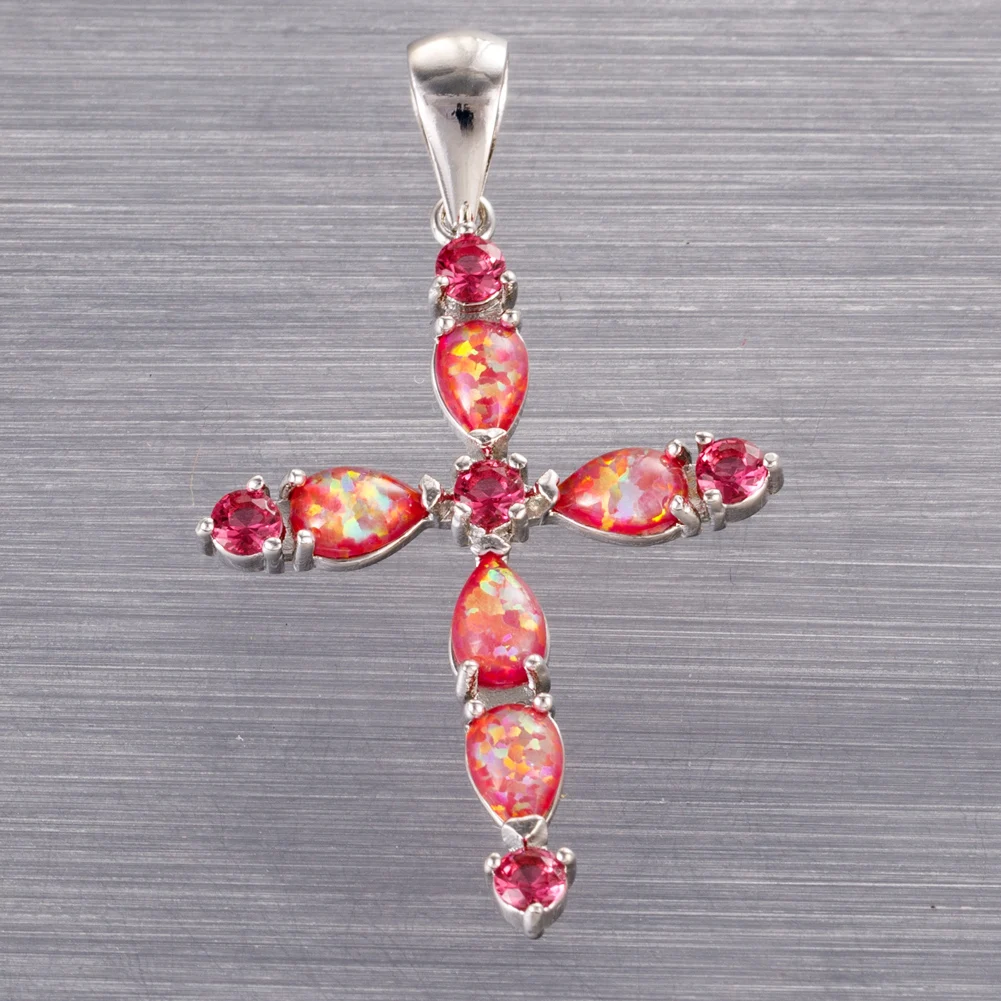 KONGMOON Gothic Cross Rose Red CZ Red Fire Opal Jewelry for Women Pendant for Necklace