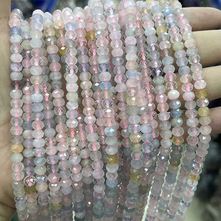 Natural Crystal Morganite Disc Bead Small Section Faceted Loose Spacer for Jewelry Making DIY Necklace Bracelet 15''4x6mm