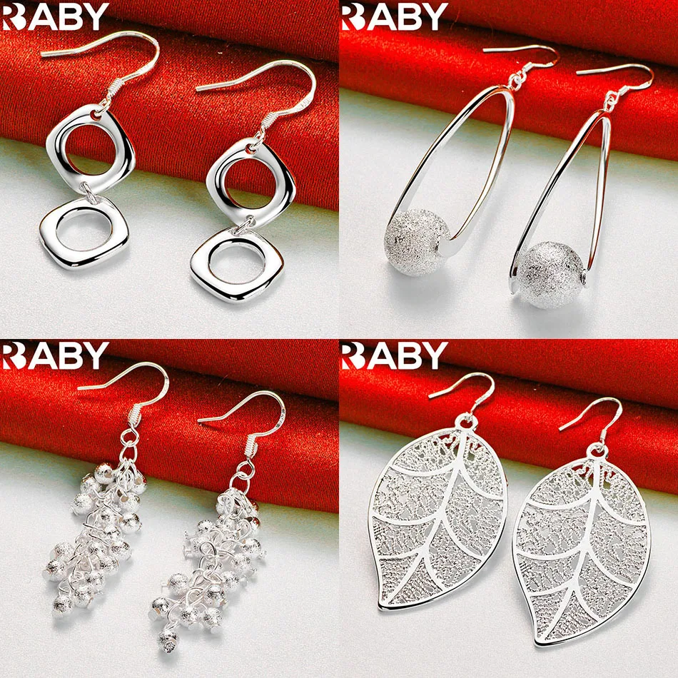 

URBABY 925 Sterling Silver Geometric Drop Earrings For Women Fashion Jewelry Charm Grace Noble Wedding Accessories