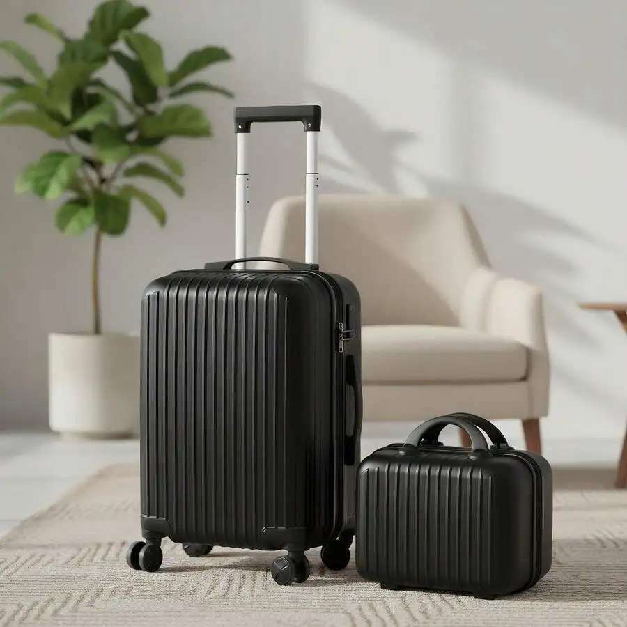 PP Material Luggage Trolley, Vertical Stripe Suitcase Set, Travel Handbag, Makeup Bag, (20+14) Inch Suitcase, Silent Wheels, Sui