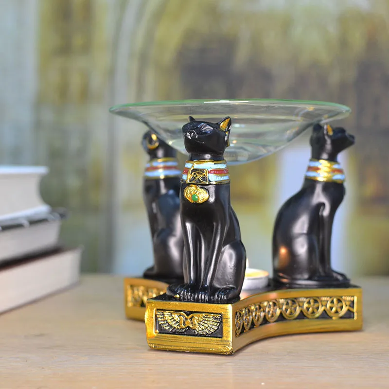 Egyptian Pharaoh Bastet Goddess God Art Sculpture Cat Statue Figurines Candle Incense Burners Resin Craft Home Decor Accessories