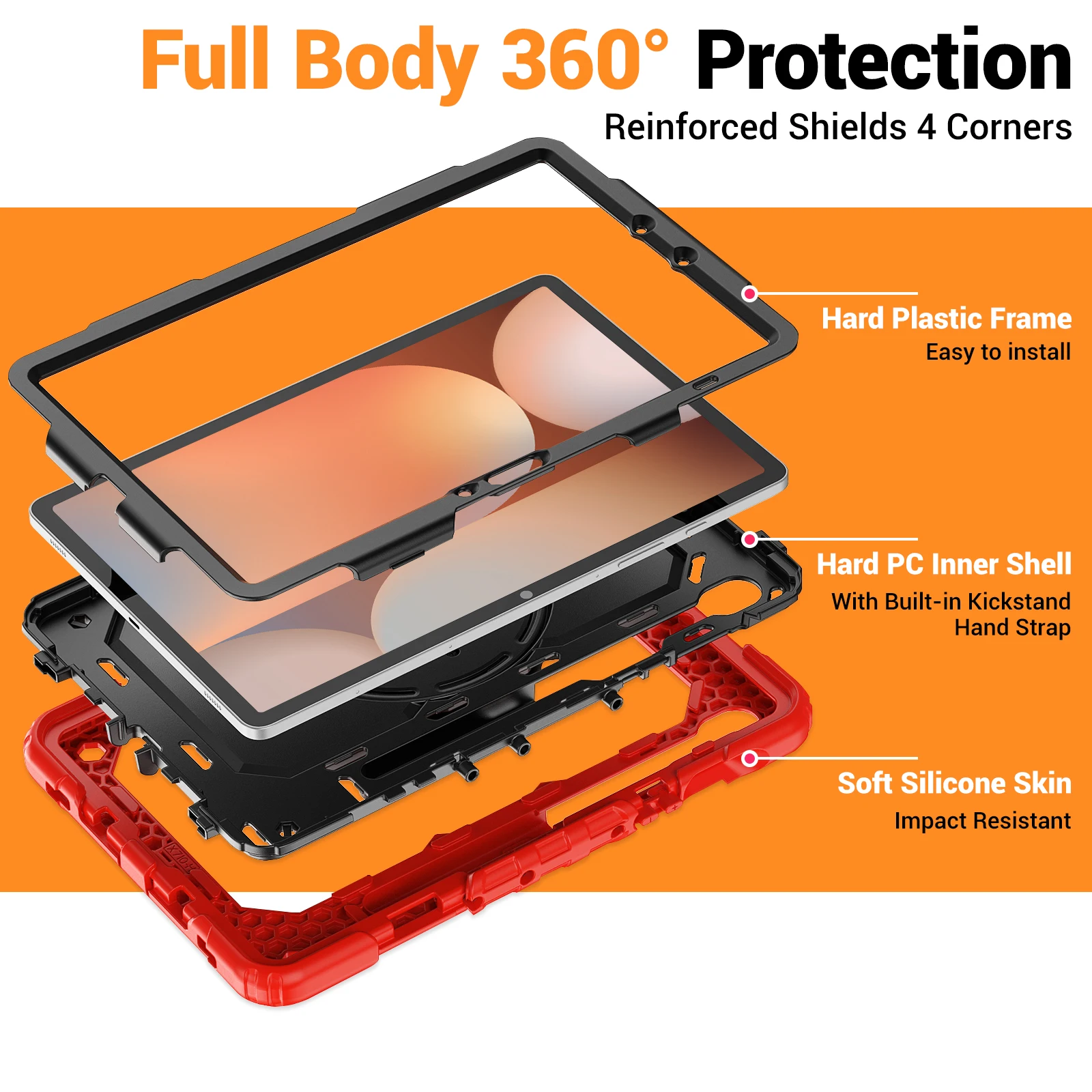 Rotating Rugged Stand Case Universal For Samsung Tab S10 Lite S9 FE SM-X400 X406 X520 X526 X510 X516 X710 X716 Handle Grip Cover