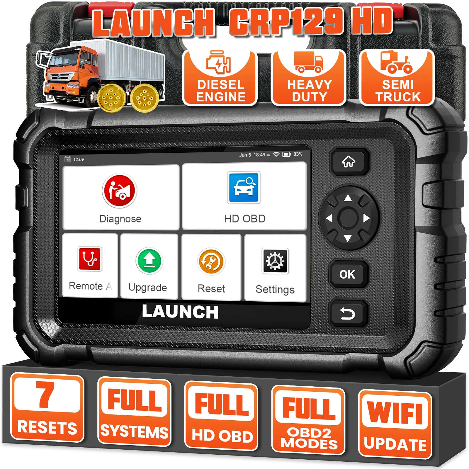 LAUNCH CRP129 HD V2 OBD2スキャナー 24Vトラック診断ツール 全