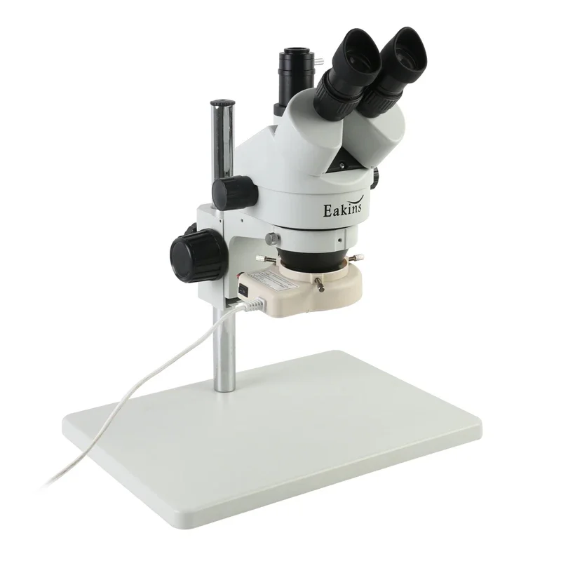 Eakins 7X-45X Continuous Zoom Simul-Focus Trinocular Stereo Microscope WF10X/20MM Eyepieces 56 LED Light For PCB Soldering