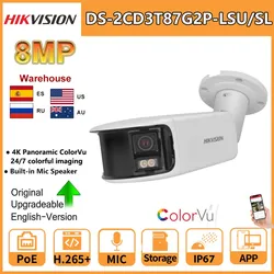 HIKVISION 8MP Panoramic ColorVu Bullet IP Camera DS-2CD3T87G2P-LSU/SL 4K Security Double Lens Color Night altoparlante microfono incorporato