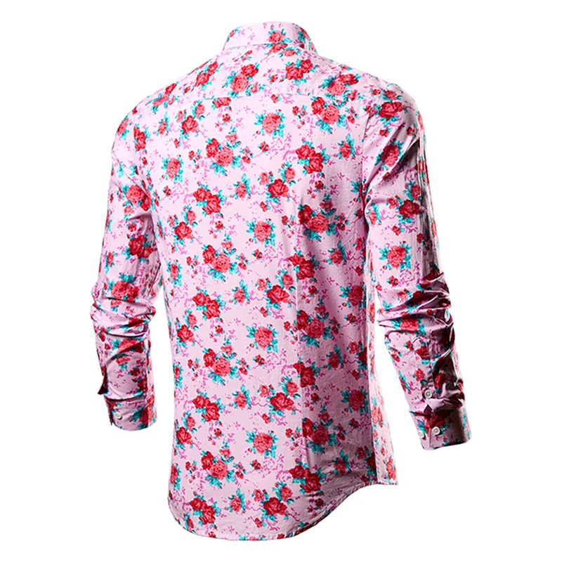 Fuchsia Men\'s Long Sleeve Cotton Shirt, Single Row Button Lapel Printed Shirts, Large Size M-6XL Suitable for All Season